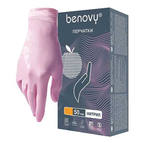 Розовые нитриловые перчатки BENOVY размер M 100 шт.50 пар Rubber Tech Ltd в Неофарм