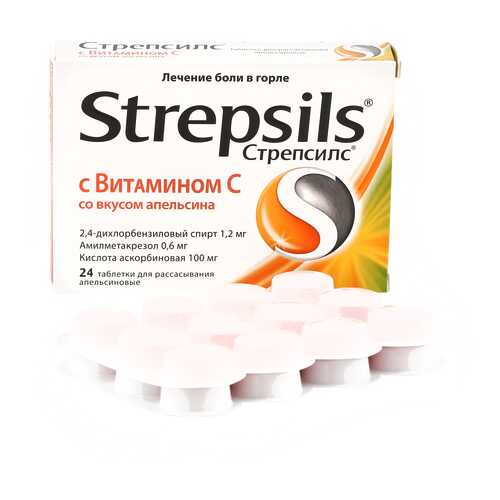 Стрепсилс с Витамином C таблетки для рассасывания апельсин 24 шт. Reckitt Benckiser в Неофарм